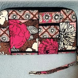 Vera Bradley Mocha Rouge Wristlet Purse Wallet Pink Chocolate Brown Floral